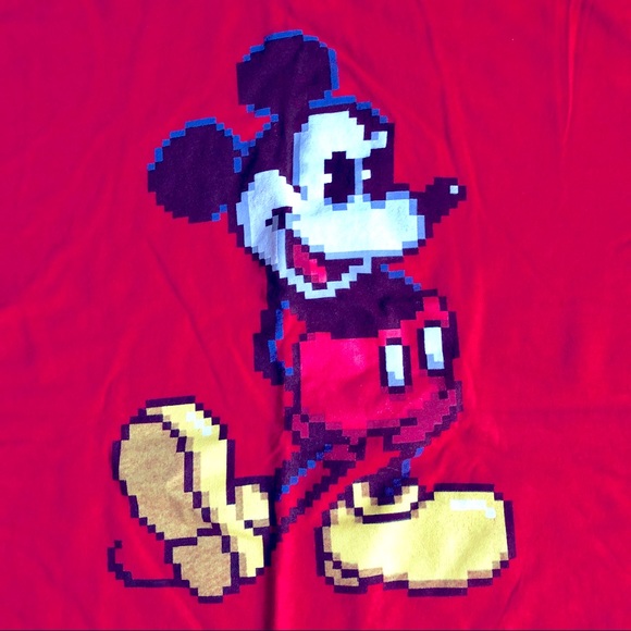 DISNEY Mickey Mouse Retro Style Pixel Shirt Graphic Tee Red 2XL Boy’s Unisex - Picture 2 of 14